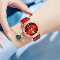 Luksusowe kobiety moda 2022 zielone zegarki cechy diament Studded zegarek kwarcowy panie skórzane zegarki na rękę elegancki Montre Femme 4